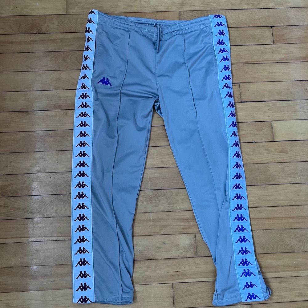 Kappa Banda Track Pants Grey Purple Logo Tape Side Stripe Mens Large Joggers W34